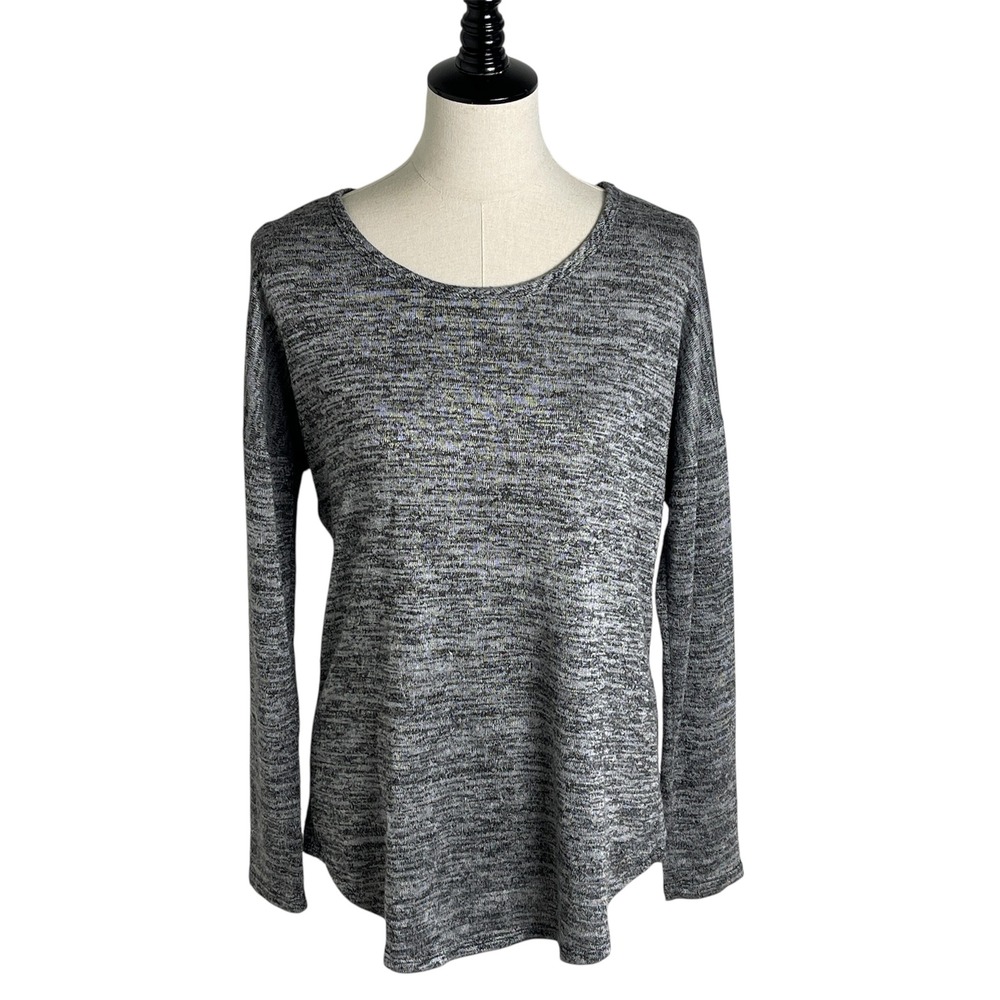 Free Kisses‎ Womens Space Dye Knit Top Large Grey Lace Back Long Sleeve